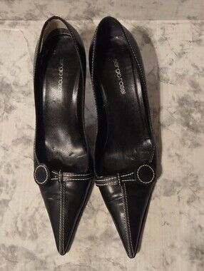 Sergio Rossi Black Leather Pointed Kittens Heels